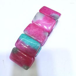 Strand Charm 20X30MM Strawberry Green White Jade Rectangle Beads Stretch Bracelets Bangle 1 PCS