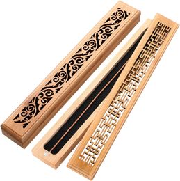 Brand New Hot High Quality Bamboo Wood Incense Stick Holder Burning Joss Insence Box Burner Ash Catcher Random Style