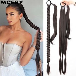 Ponytails Synthetic Braided Ponytail Extensions Black Natural Hairpiece Long Tail with Hair Tie Rubber Band Hair Blonde for Women 231116