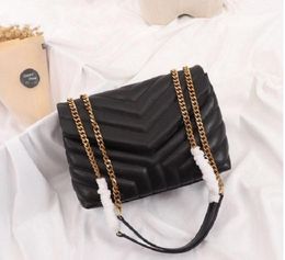 2023 Luxury Handbag Shoulder Bag Brand LOULOU Shaped Designer Seam Leather Ladies Metal Chain Black Clamshell Messenger Chain Bags Wholesale