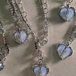 Pendant Necklaces Y2K Heart Pendant Necklace Vintage Goth Clavicle Chain Choker Necklace For Women Egirl Punk Grunge Collares Aesthetic Jewellery Z0417