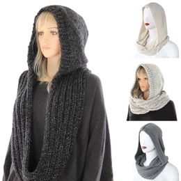 Beanie Skull Cap Winter Crochet Knit Hood Scarf Outdoor Windproof Warm Long Shawl Wrap Solid Color Earflap Hat Neck Warmer 231117