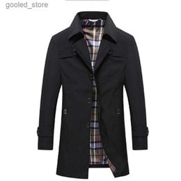 Men's Trench Coats Men's Autumn Business Casual Suit Collar Mid-Length Windbreaker Loose Windproof 4 Colours Optional Large Size M-8XL Windbreaker Q231118