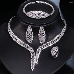 Necklace Earrings Set JMK Luxury Dubai Saudi Zircon 4pcs Bridal Wedding Women Bracelet Ring Sets Birthday Gift Dropship