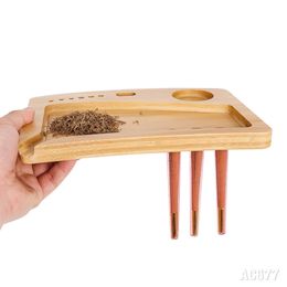 Smoking Large Size Free Shape Wooden Rolling Tray With Holes And Notch 238*165 MM Wood Tobacco Tray Natural Bamboo Cigarette Tobacco Rolling Tool