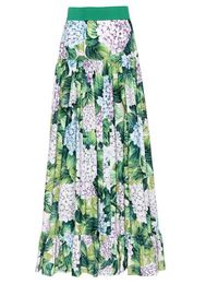 Skirts Designer Fashion Women's Plus Size Hydrangea Floral Print Elastic Waist Pleated Ankle-Length Long Skirt Casual Faldas Saia 230417