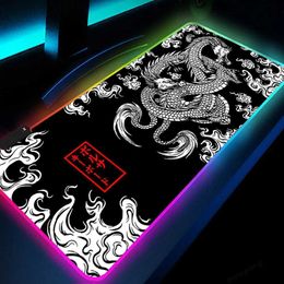 Mouse Pads Wrist Rests XXL RGB Gaming Mouse Pad Dragon Desk Mat HD Black Gamer Accessories Large LED Light MousePads PC Computer Carpet With Backlit YQ231117