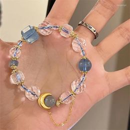 Strand Fashion Crystal Beaded Moon Pendant Bracelet Summer Girl Friend Temperament Hand Chain Jewellery Gift