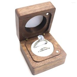 Jewellery Pouches Square Chamfer Concave Convex Cover Black Walnut Solid Wood Proposal Wedding LoversRing Box Storage Package Display