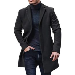 Men's Wool Blends Winter Men Woollen Coat Casual Fashion Lapel Single Breasted Youth Style Midlength Slim Long Sleeve Jacket 231117