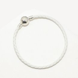 925 Sterling Silver Clasp White Leather Bracelet for Pandora Fashion Party Hand chain For Women Men Girlfriend Lovers Charm Bracelets with Original Box Set