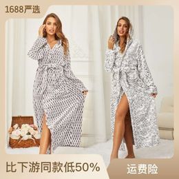 Back Print Large Hooded Hotel Autumn/Winter Extended Nightgown Flannel Couple Bathrobe