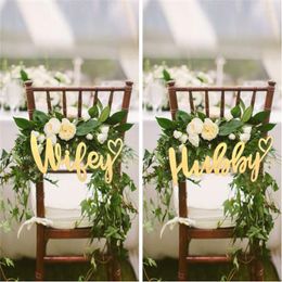 Party Decoration Wedding Chair Hanger Signs Wooden Wifey And Hubby For Decorations