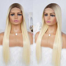 Synthetic Wigs 613 Long Straight Blonde Brown Roots Wig Halloween Synthetic s for Women Glueless Ombre Heat Resistant Fiber 230227