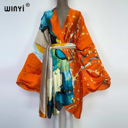 Women's Swimwear WINYI Summer Beach Wear Swim Suit Cover kaftan sweet lady boho Cardigan stitch Self Belted sexy Holiday long Sleeve Kimono 230417