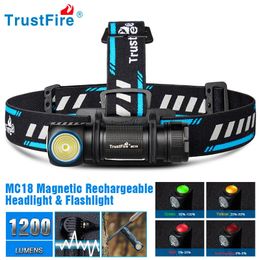 Headlamps Trustfire Mc18 Led Headlamp XpLhi 18650 Magnetic 2a USB Charging 1200lm Flashlight Taillight 231117