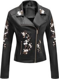 Bellivera Womens Faux Leather Casual Short Jacket Spring and Winter Fashion Moto Bike Floral Coat