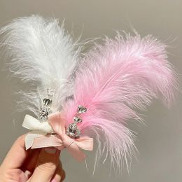 Christmas Fashion White Feather Hairpins For Women Girls Chic Pearl Rhinestone Hair Clips Barrettes Sweet Hair Accessories