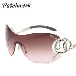 Translucent gradient connected frameless sunglasses for women with snake shaped legs personalized sunglasses exaggerated runway glasses