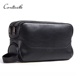 Cosmetic Bags Cases CONTACT'S 100% genuine leather cosmetic bag for men toiletry bag male vintage wash bags make up sotrage bags travel organizer 230418