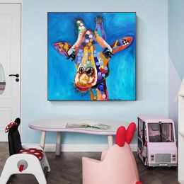 Colourful Abstract Animal Poster Oil Painting Printed on Canvas Knife Giraffe Paintings Modern Kids Room Decor Wall Art Pictures