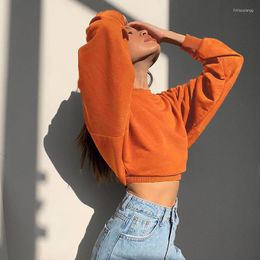 Women's Hoodies 2023 Sports Shirt Long-sleeved O-neck Cotton Pullover Crop Top Casual Loose Autumn Sweatshirt Ladies Sportswear Streetwear