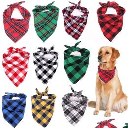 Dog Apparel Bandana Christmas Plaid Single Layer Pet Scarf Triangle Kerchief Accessories Bibs For Small Medium Large Dogs Xmas Gifts Dhb8Y