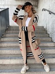 Women's Sweaters Autumn Winter Women Stripe Sweater Cardigan Solid Color Long Sleeve Casual Streetwear Sexy Knitting Open Long Sweater Tops 231118