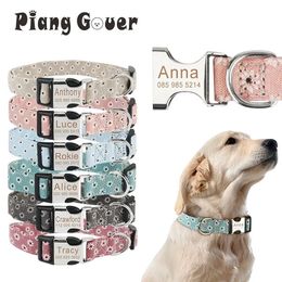 Dog Collars Leashes Customised Pet Collar Flower Engraved Label ID Name for Small and Medium sized Puppies 231117