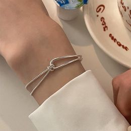 Link Bracelets Romantic Vintage Silver Colour Metal Stitching Double Bracelet Irregular Geometric Long Tassel Chain For Women Gifts