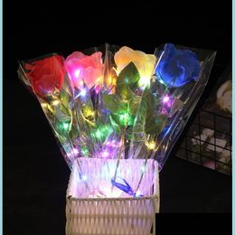 Decorazione del partito Glowing Rose artificiali Fiori Led Light Up Gambo lungo Rosa di seta finta per centrotavola fai da te Bouquet Ho Dh6Cl