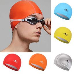 Swimming caps Adult Waterproof Swimming Cap Children Elastic Various Colours Breathable Comfortable Ear Protection Cap Swimming Accessories P230418