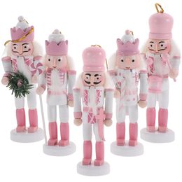 Christmas Decorations 5pcs Pink Christmas Decorations Kids Nutcracker Soldier Doll Wooden Pendants Year Ornaments For Navidad Xmas Tree Hanging 231117