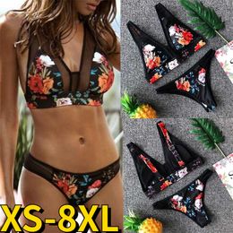 Women's Swimwear Women Summer Two-piece Set Floral Print Bikini Set Female Sexy Swimsuit Beach Wear Summer Loose Size Bath Suit XS-8XL 230418