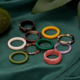 Band Rings Aesthetic Colourf Resin Acrylic Rings Set For Women Geometric Round Ring Girl Temperament Versatile Jewelry Drop Dhgarden Otopr