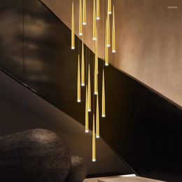 Pendant Lamps Golden Tapered Chandelier LED Modern Living Room Lamp Indoor Lighting Kitchen Hall High Building Staircase
