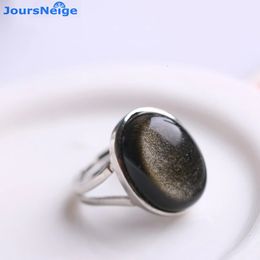 Wedding Rings Wholesale Natural Obsidian Ring Gold Eye Stone S925 Sterling Silver Mosaic Ring Simple Men Women Gift Crystal Ring Jewelry231118