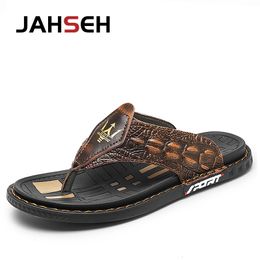 Slippers Handmade Flip Flops Grain Summer Breathable Men Casual Shoes Nonslip Outdoor Beach Leather Sandals 230417
