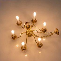 Architecture DIY House Led Ceiling Lamp Dollhouse Miniature Furniture Chandelier Light Model Kid Pretend Play Sand Table Toy Diy Doll Accessories 230417