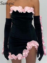 Casual Dresses Sampic 2023 Summer Party Sexy Night Club Fashion Black Elegant Ruffles Mini Bodycon Dress Women Off Shoulder Short Evening