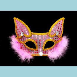 Party Masks Mask Halloween Sticker Costume Ball New Year Props Wolf Feather Show Catwalk Animal Eyemask Gifts Drop Delivery Home Gar Dhfyq