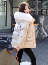 Women's Down Parkas Women's Winter Down Jacket White Duck Down Padding Down Coats Hooded Fur Collar Short Parkas Korean Fashion Down Jacket WomenL231118