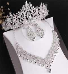 Bride wedding crown necklace earrings threepiece set designer white crystal Jewellery set handmade fine craft headpieces4346545