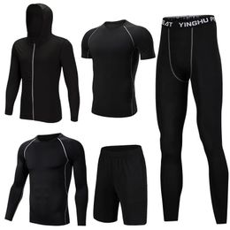 Men's Tracksuits 5 Pcs Mens Compression Set Running Tights Workout Fitness Training Tracksuit Short sleeve Shirts Sport Suit rashgard kit S-4XL 231117