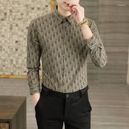 Men's Dress Shirts Full Print Men's Long Sleeves Advanced Design Trend Slim Uncle Casual Korean Cotton Collar Shirt Floral Blouse