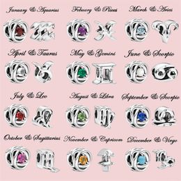 925 Sterling Silver Pandora Charming Zodiac Lucky Stone Pearl Is Suitable for Primitive Ladies Bracelets DIY Charm Jewellery Fashion Accessories