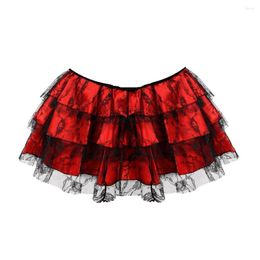 Skirts Women Sexy Lace Floral Mini Pleated Skirt Vintage Layered Ruffled Match Corset Girl's Party Fashion Dance Black Red