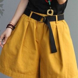 Women's Shorts Cotton and Linen Women's Summer Shorts Solid Casual The High Waist Shorts Women Yellow Shorts Loose Fashion Lady Clothing 230418