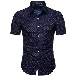 Men's Casual Shirts M-5XL Dot-Print Business Casual Shirts for Summer Short Sleeve Regular Large Size Formal Clothing Mens Office Button Up Blouses 230418