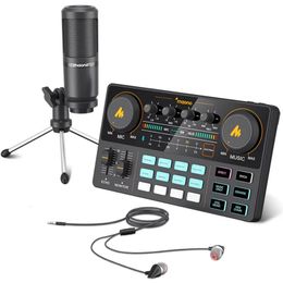 Microphones MAONO Sound Card Audio Interface CASTER LITE AM200 S1 All in on Condenser Microphone Mixer Kit for Live Streaming Podcasting 231117